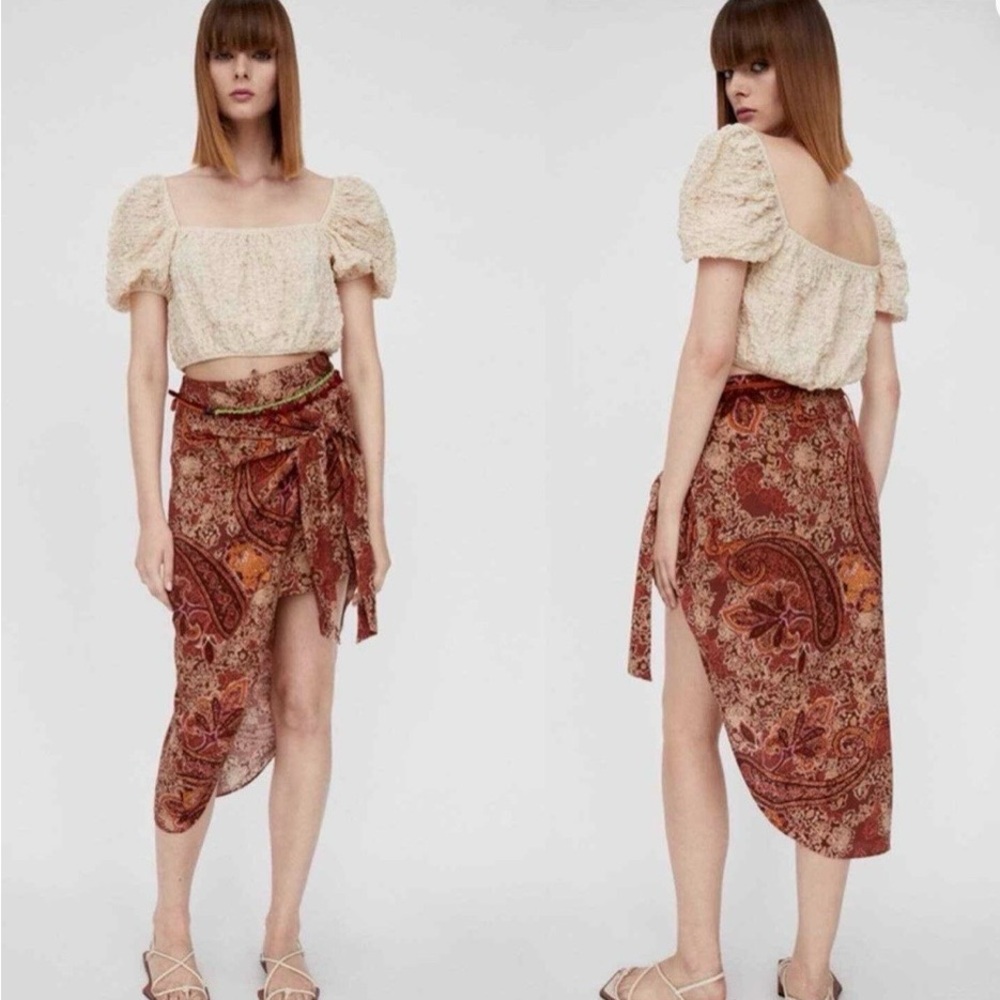Zara Textured Puff Sleeves Crop Cream Color Top Size Large Boho